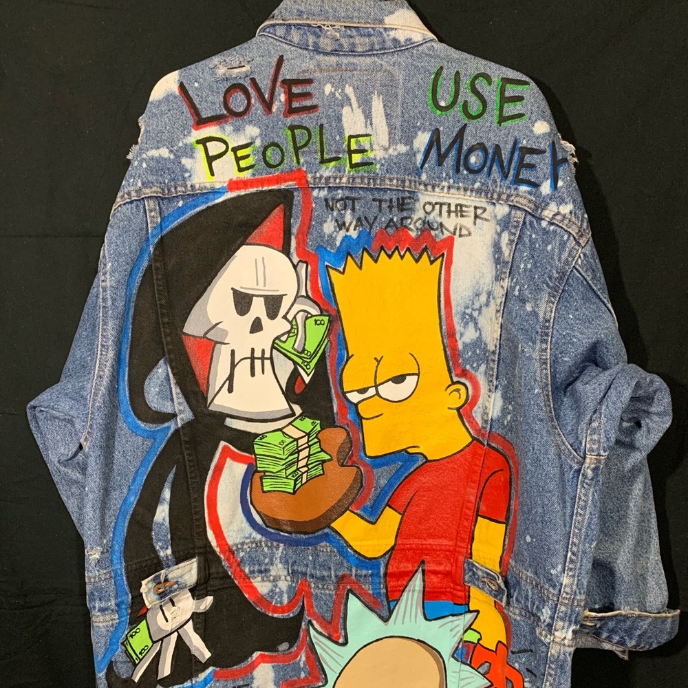 Custom Hand Painted Vintage Long Denim Jacket